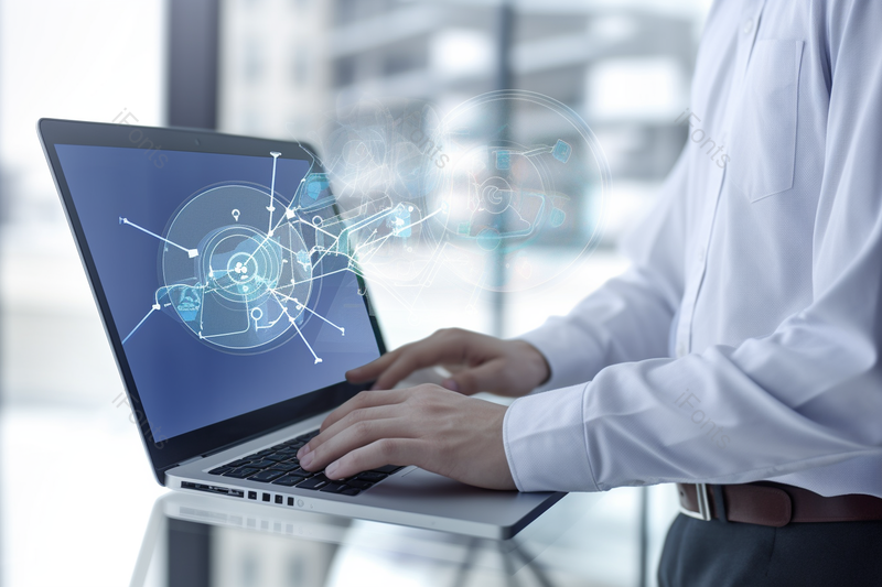 商务人士手拿笔记本电脑操作虚拟科,高清,摄影图,摄影图片,图片大全,摄影图免费下载